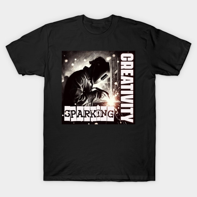 Sparking Creativity in Monochrome Mastery: Precision and Innovation in Welding T-Shirt by PopArtyParty